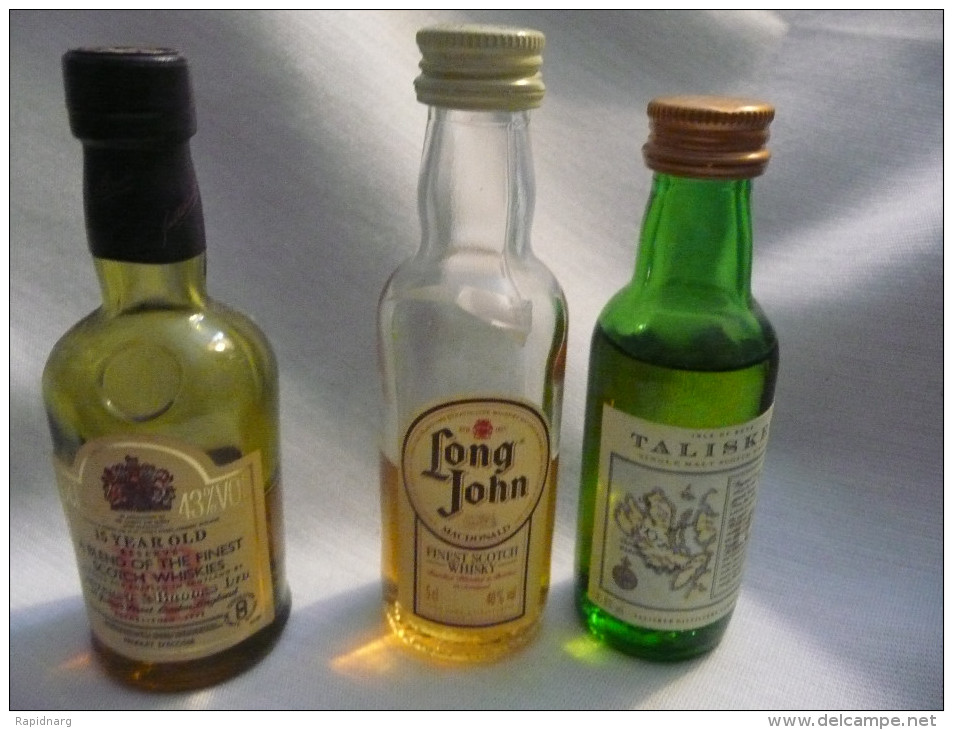 Ancienne Mignonnette Alcool : WHISKY : LONG JOHN, TALISKER Et J.B.. Buticulamicrophilie. - Miniature