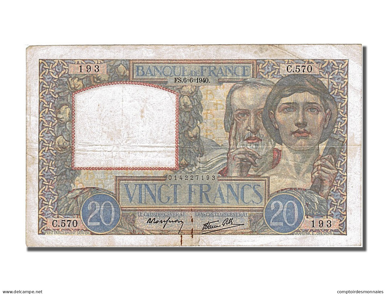 Billet, France, 20 Francs, 20 F 1939-1942 ''Science Et Travail'', 1940 - 20 F 1939-1942 ''Science Et Travail''