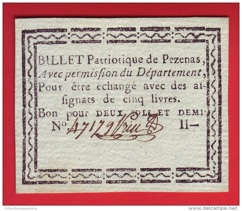 - PEZENAS. Billet Patriotique. Bon Pour Deux Sols Et Demi - - Assignate