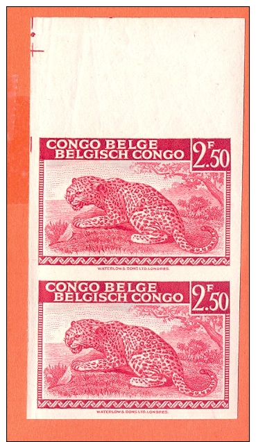 BELGIAN CONGO 1942. Leopard 2F50  Mnh**: 2 Stamps [spécimen,Muster,muestra, ] Non Dentelé - Autres & Non Classés