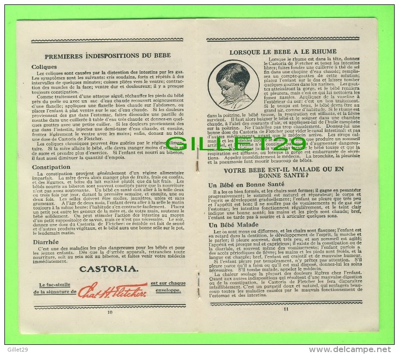 LIVRET PUBLICITAIRE "BÉBÉLOGIE" - LE CASTORIA DE FLETCHER, 1917 - 20 PAGES - - Autres & Non Classés