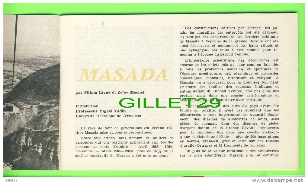 LIVRET TOURISTIQUE DE " MASADA " ISRAEL EN 1965 PSR MKIHA LIVNÉ ET ZE'EV MÈCHEL - 36 PAGES - - Tourism