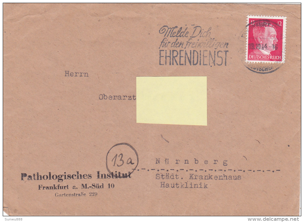 Pathologisches Institut Frankfurt - Ehrendienst 1944 Nürnberg - Lettres & Documents