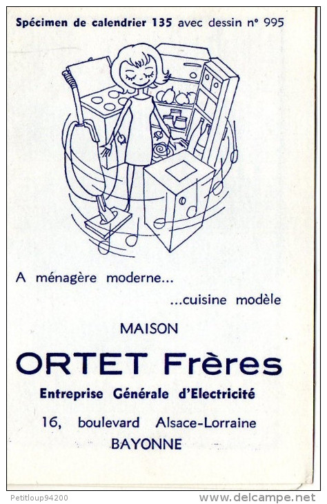 CALENDRIER 1966 ORTET Frères  Entreprise Générale D'Electricité  BAYONNE - Petit Format : 1961-70