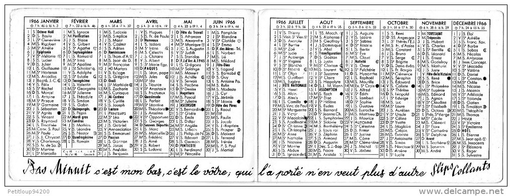 CALENDRIER 1966 Bas Minuit  POUPEES DOLLS - Petit Format : 1961-70