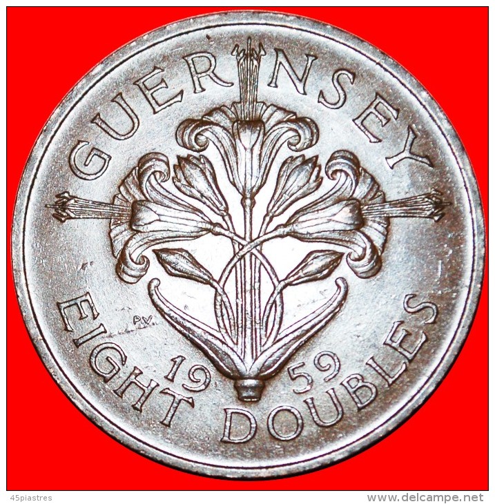 * LILY: GUERNSEY ★ 8 DOUBLES 1959! ELIZABETH II (1953-2022) LOW START&#9733;NO RESERVE! - Guernsey