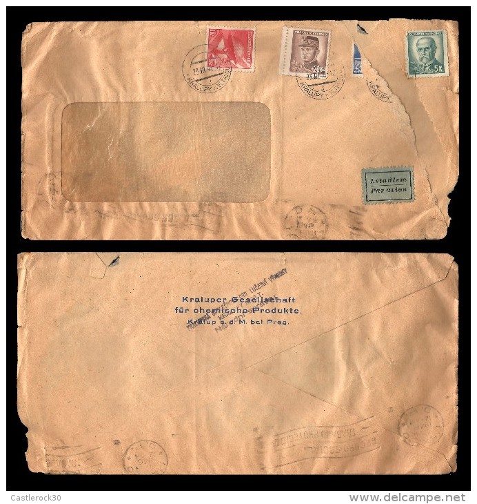 E)1945 CZHESCHOSLOVAKIA, MILITARY, THOMAS MASARYK, AIR MAIL, CIRCULATED COVER TO MEXICO, XF - Luchtpost