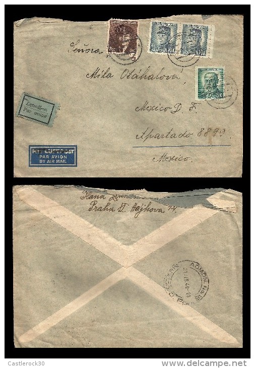 E)1946 CZHESCHOSLOVAKIA, MILITARY, THOMAS MASARYK, AIR MAIL,  CIRCULATED COVER TO MEXICO, RARE DESTINATION, XF - Posta Aerea