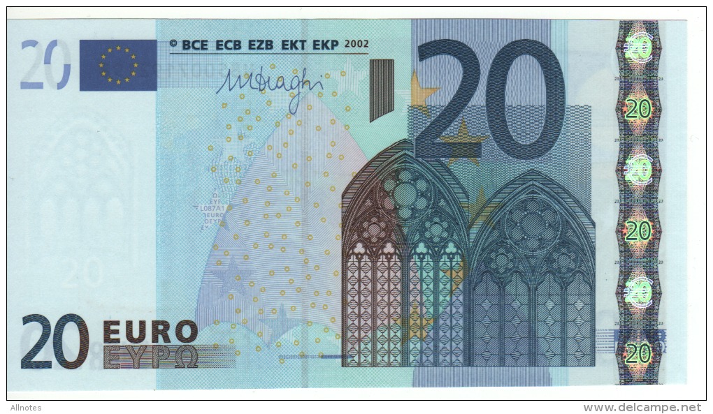 20 EURO  "U"   FRANCIA    Firma Draghi   L 087 A1    U 85007192144  /  FDS - UNC - 20 Euro