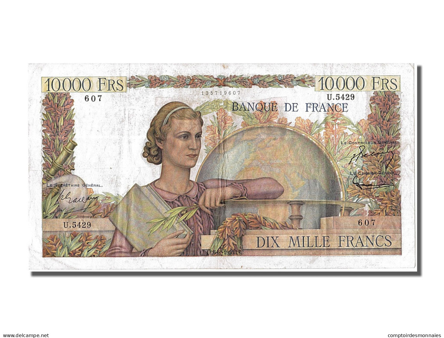 Billet, France, 10,000 Francs, 10 000 F 1945-1956 ''Génie Français'', 1953 - 10 000 F 1945-1956 ''Génie Français''