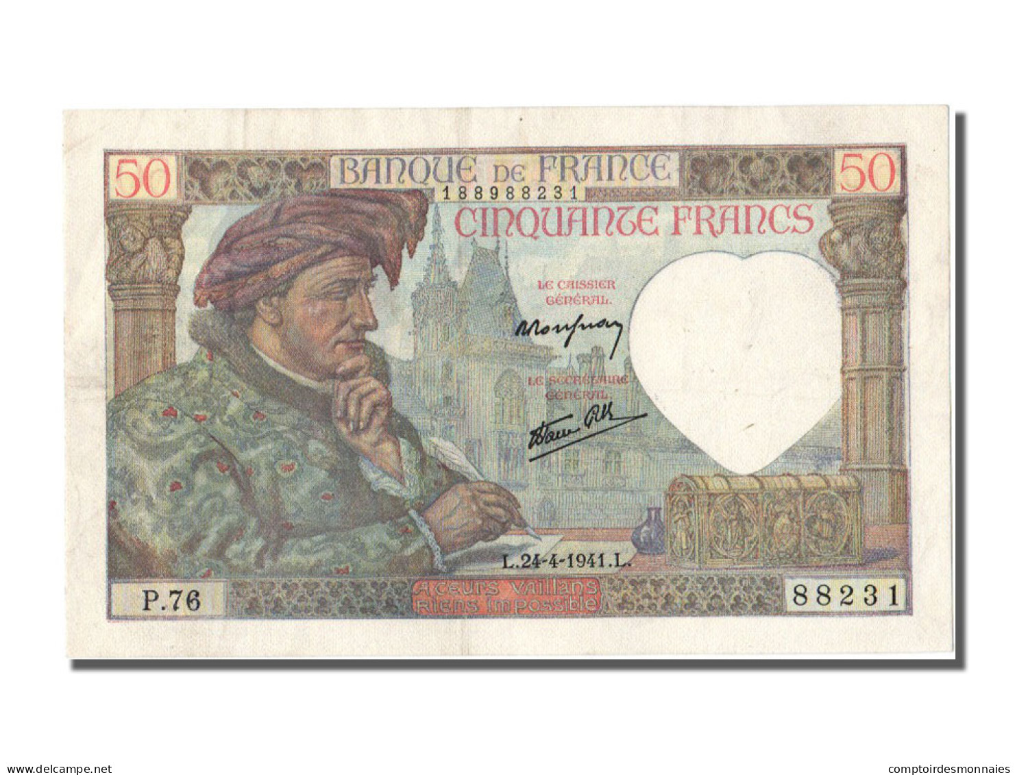 Billet, France, 50 Francs, 50 F 1940-1942 ''Jacques Coeur'', 1941, 1941-04-24 - 50 F 1940-1942 ''Jacques Coeur''