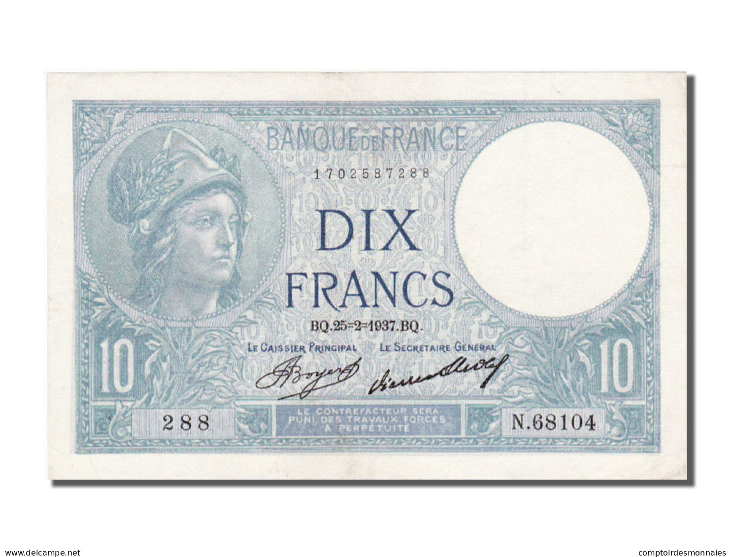 Billet, France, 10 Francs, 10 F 1916-1942 ''Minerve'', 1937, 1937-02-25, SUP - 10 F 1916-1942 ''Minerve''