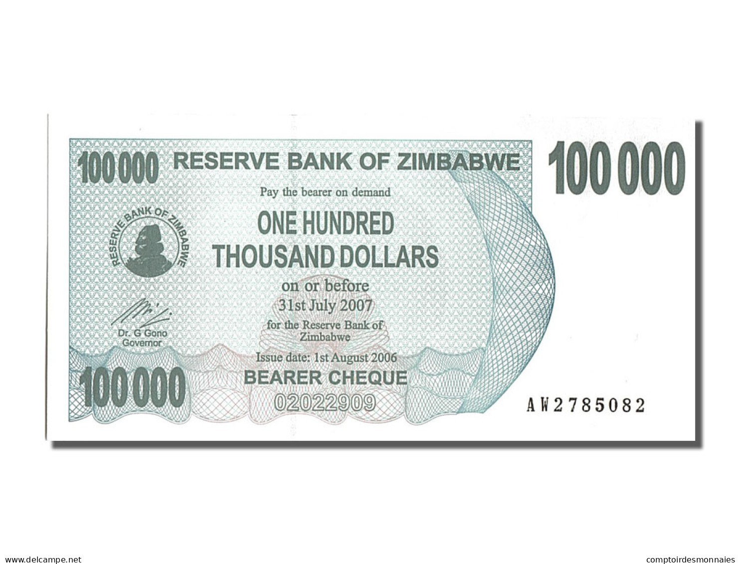 Billet, Zimbabwe, 100,000 Dollars, 2006, 2006-08-01, NEUF - Zimbabwe