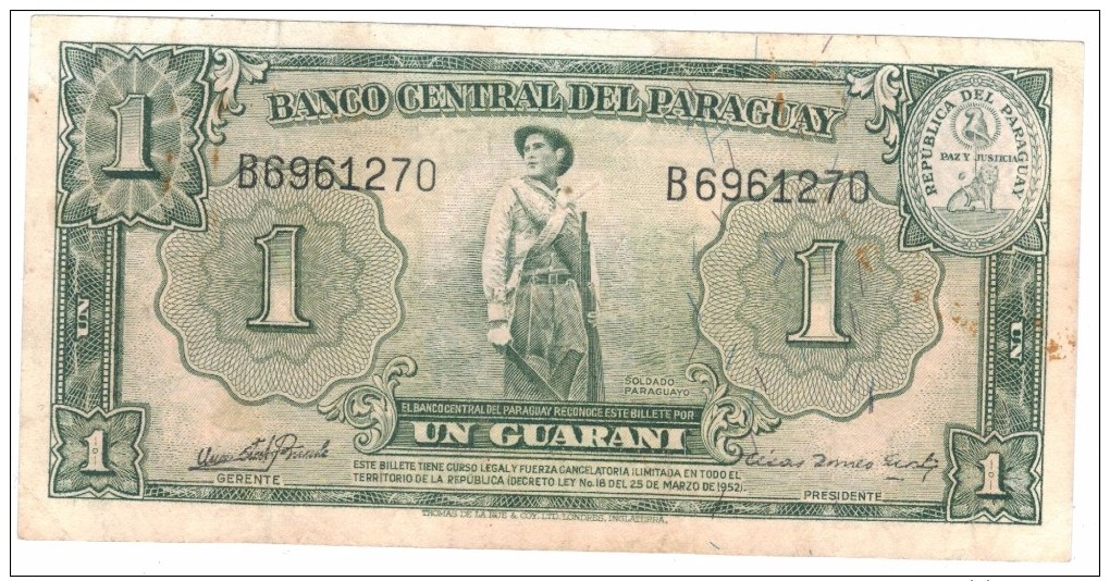 Paraguay 1 Guarani, 1952, XF,    Free Ship. To USA. - Paraguay