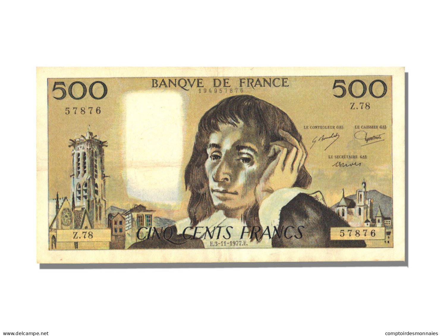 Billet, France, 500 Francs, 500 F 1968-1993 ''Pascal'', 1977, 1977-11-03, TTB - 500 F 1968-1993 ''Pascal''