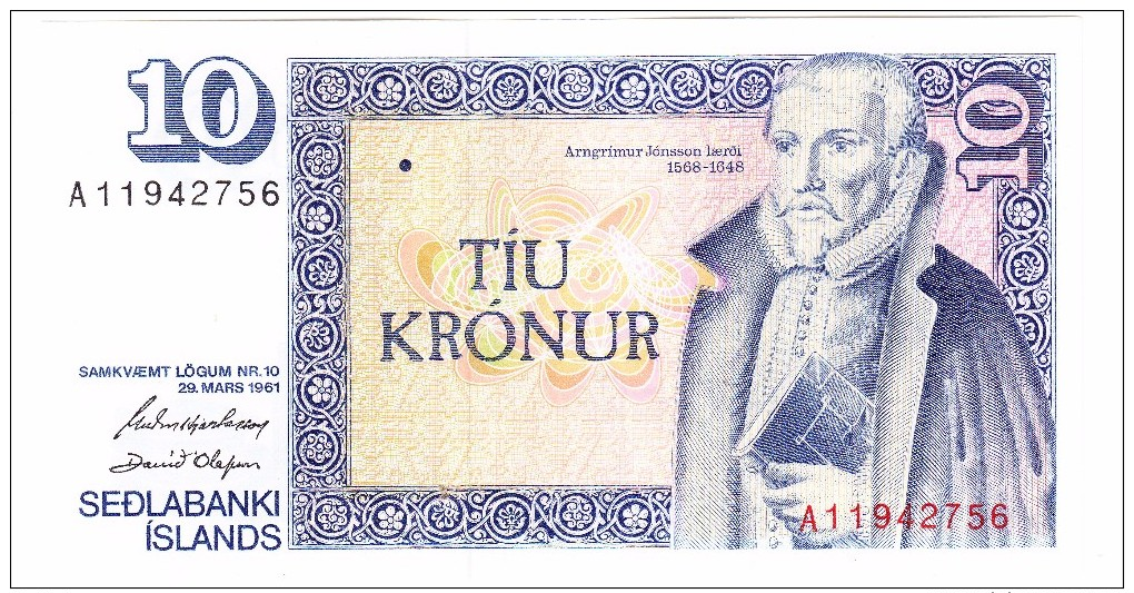 1961 Iceland 10 Kronur Banknote - IJsland