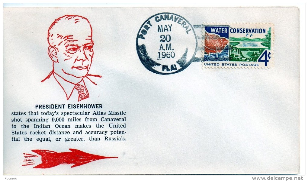 &#9733; US - MERCURY PROGRAM - EISENHOWER - ATLAS MISSILE SHOT SPANNING 9.000 MILES - 1960 - RARE COVER (1710A) - Etats-Unis