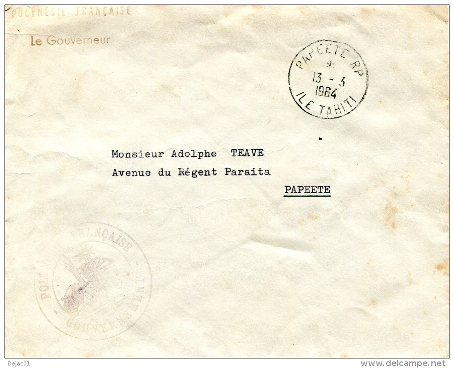 Polynésie - Cad  PAPEETE RP  - Lettres écartées - 3 Mm Sans . Après R & P - Lettre Du Gouverneur - R 2291 - Cartas & Documentos