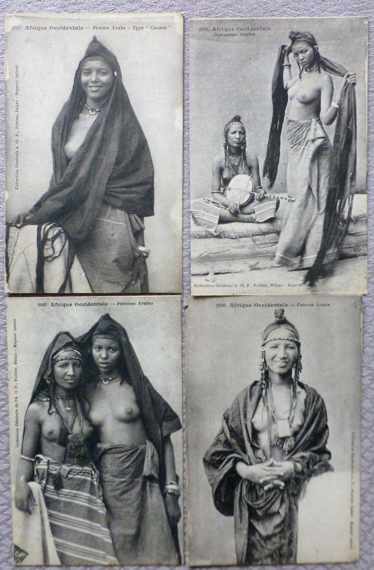 Lot De 4 CPA Afrique Occidentale Danseuses Arabes Type COUNTA Seins Nus Nude Collection FORTIER - Non Classés