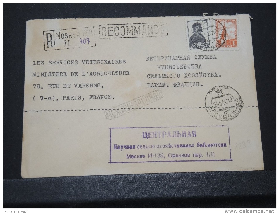 URSS - Env Recommandée De Moscou Pour Paris - Très Bien Marquée - Dos Moyen - Mai 1956 - A Voir - Lot P16030 - Brieven En Documenten