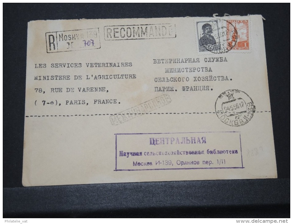 URSS - Env Recommandée De Moscou Pour Paris - Très Bien Marquée - Dos Moyen - Mai 1956 - A Voir - Lot P16030 - Lettres & Documents