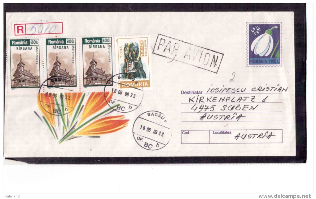 AV422   -    BACAU  18.6.1999       /    RE- COVER TO AUSTRIA WITH INTERESTING POSTAGE - Storia Postale