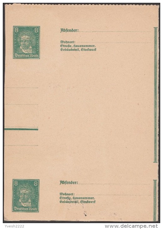 Allemagne 1927. Essai De Carte Postale, Entier D'usage Courant Dentelé. Deux-demi Cartes Se-tenant. Beethoven - Music