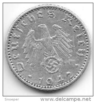 Third Reich 50 Pfennig 1942 A  Km 96   Xf - 50 Reichspfennig