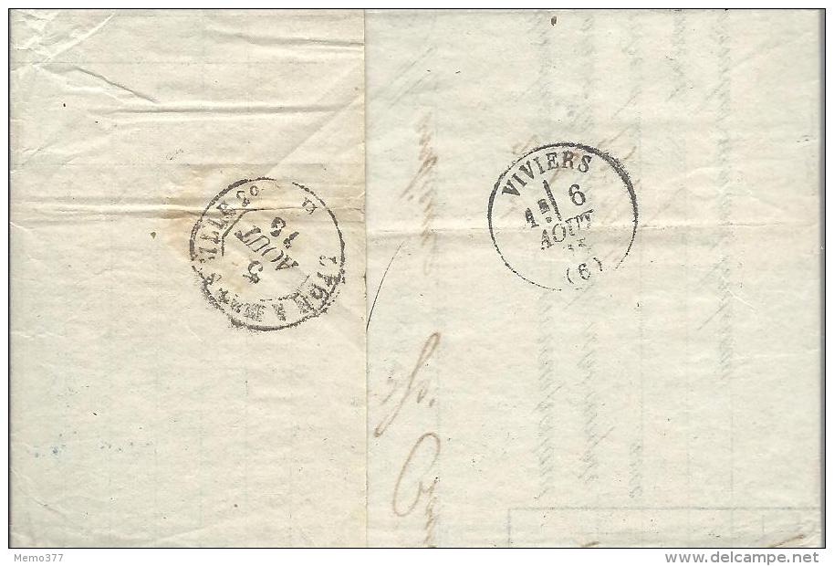 FRANCE -- Lettre N° 38 - 40 C. Orange ( Emission Dite Du Siège De Paris ) CERES - G C 6316 Càd LYON Pour VIVIERS - 1870 Assedio Di Parigi