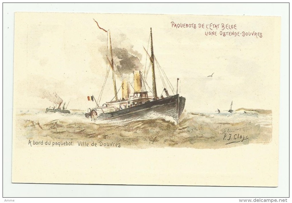 Oostende  *   A Bord Du Paquebot  De L'Etat Belge, Ligne Ostende - Douvres  - Ville De Douvres  (P.J. Clays) - Bootkaarten