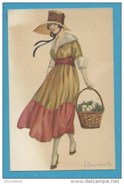 CPA 944-5 Art Nouveau Art Déco Portrait Femme Chapeau Panier Oeufs Illustrateur Italien BOMPARD Italie - Bompard, S.