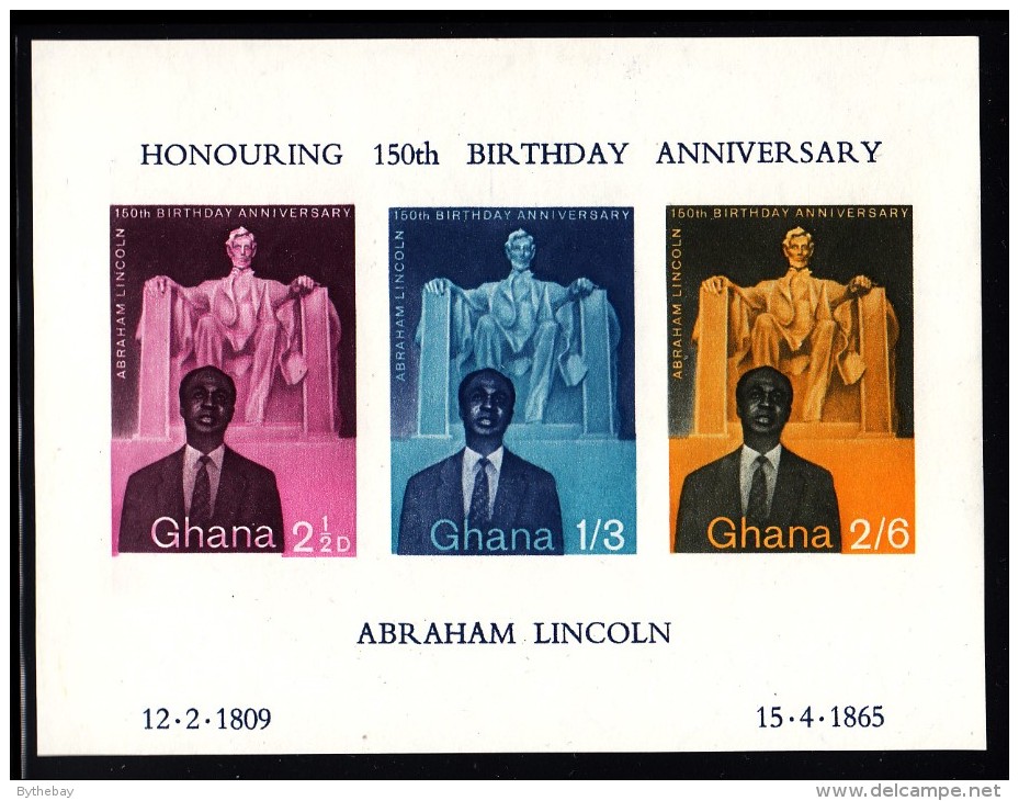 Ghana MH Scott #41a Souvenir Sheet Of 3 150th Birth Anniversary Abraham Lincoln - Ghana (1957-...)