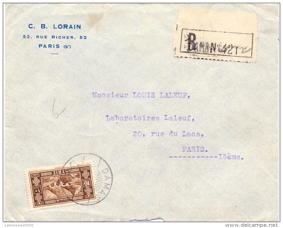 LETTRE RECOMMANDE DE DAMAS POUR PARIS - Lettres & Documents