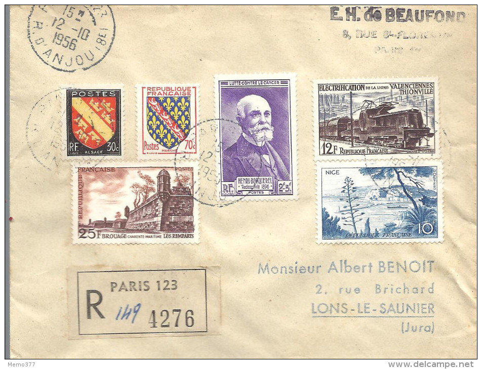 FRANCE -- Enveloppe R 149 / 4276 Paris 123 -- Càd 12.10.1956 - Other & Unclassified