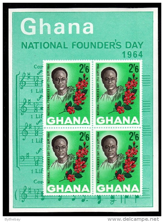 Ghana MNH Scott #178a Souvenir Sheet Of 4 2sh6p Nkrumah, Hibiscus - Founder's Day - Ghana (1957-...)