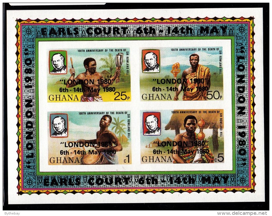 Ghana MNH Scott #718 Imperf Souvenir Sheet Of 4 Sir Rowland Hill 100th Anniversary Of Death Overprint: ´London 1980´ - Ghana (1957-...)