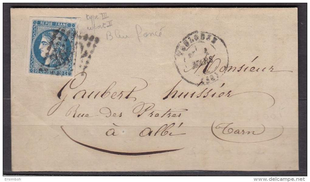 Devant De Lettre N46R2 Bleu Foncé. Cote Timbre Seul 50€ - 1870 Bordeaux Printing