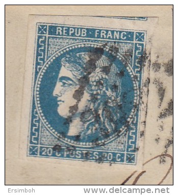 Devant De Lettre N46R2 Bleu Foncé. Cote Timbre Seul 50€ - 1870 Ausgabe Bordeaux