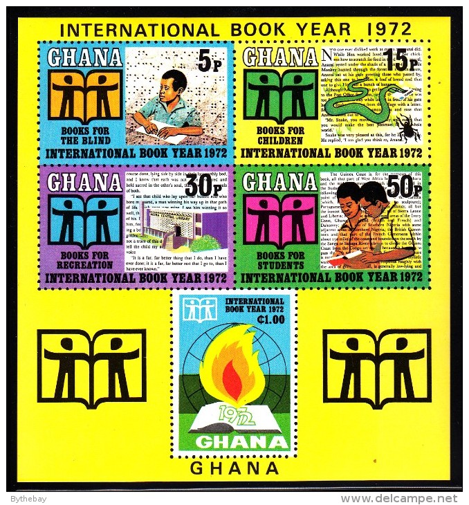 Ghana MNH Scott #449a Souvenir Sheet Of 5 International Book Year - Spot - Ghana (1957-...)