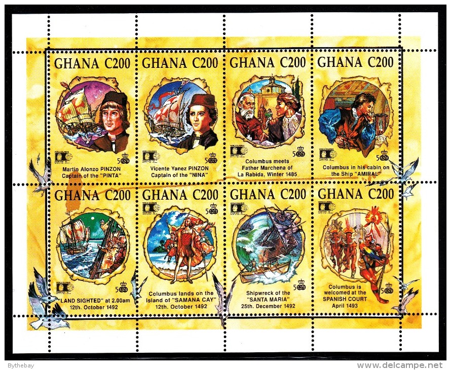 Ghana MNH Scott #1463 Souvenir Sheet Of 8 500th Anniversary Columbus' Discovery Of America - Ghana (1957-...)