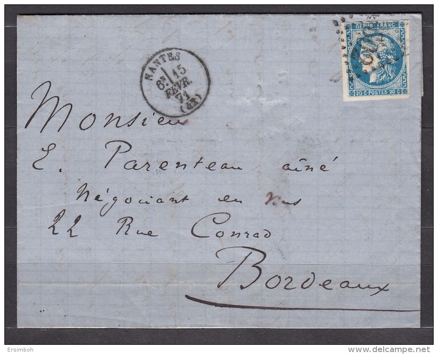 LAC N46R2 Bleu Foncé Nantes-Bordeaux Cad T16. Cote 60€ - 1870 Ausgabe Bordeaux