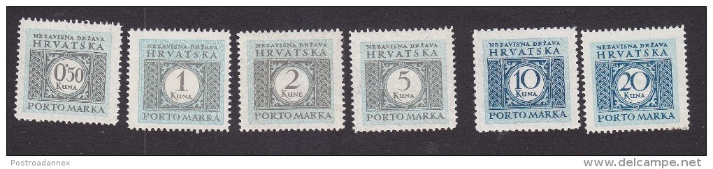 Croatia, Scott #J20-J25, Mint Never Hinged/Hinged, Postage Due, Issued 1942 - Croazia