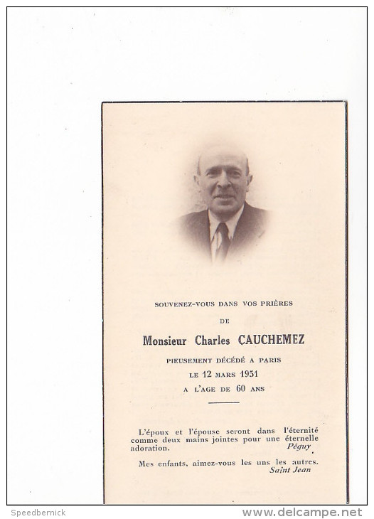 25549 Image Pieuse Avis Mortuaire - Charles CAUCHEMEZ 1951 Paris -France ! - Images Religieuses