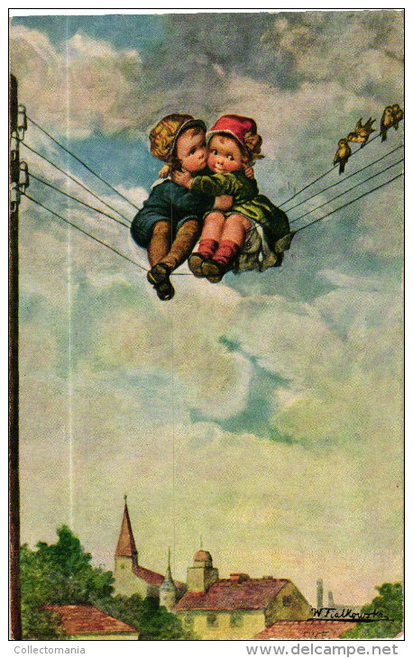 3 Postcards Wally Fialkowska Artist Signed & Numbered Little Couples In Phone Wires Speake To Me N°1661-1016-1017 - Fialkowska, Wally