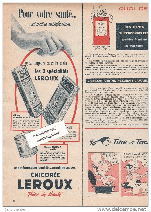 473/2/  Page Publicitaire Advetising - Année 1959 - Chicorée LEROUX - Werbung