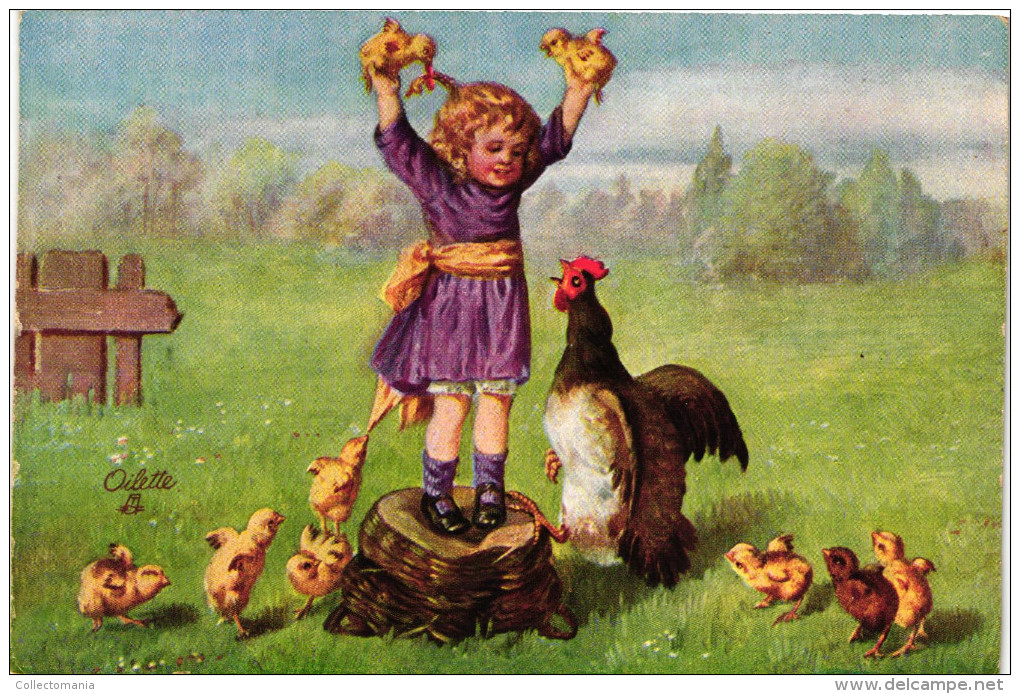 1 Postcard Wally Fialkowska Artist Signed & Numbered PUBL.Perlstein Doetichem Holland Advokaat Chicken & Chicks - Fialkowska, Wally