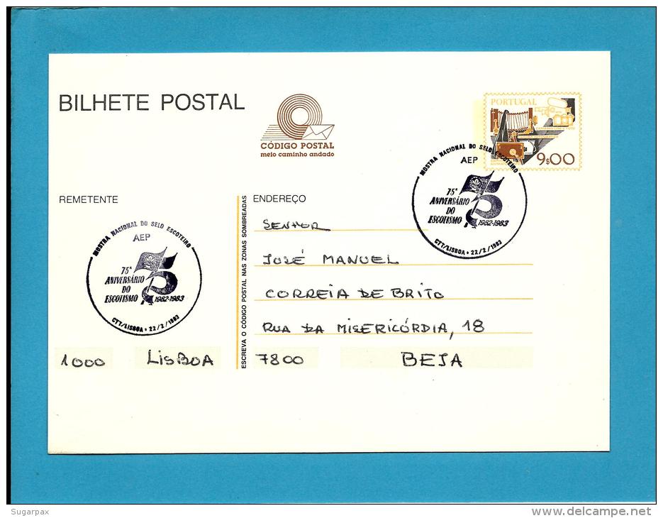 LISBOA - 22.02.1983 -  AEP - 75.&ordm; Aniversário Do Escotismo - Postmark Stationery Card - Portugal - Entiers Postaux