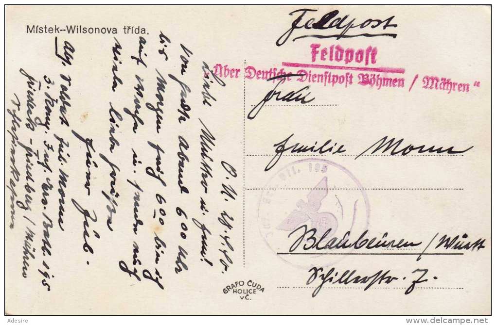 MISTEK - WILSONOVA (Böhmen), Seltener Roter Stempel - Feldpost über Deutsche Dienstpost Böhmen/Mähren - 1940, Zensur ... - Böhmen Und Mähren