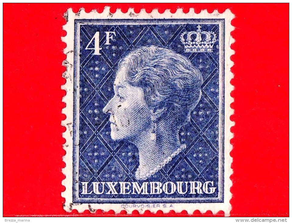 LUSSEMBURGO - Usato - 1948 - Profilo Della Granduchessa Charlotte (volta A Sinistra) Su Uno Sfondo Reticolato - 4 - 1948-58 Charlotte De Profil à Gauche