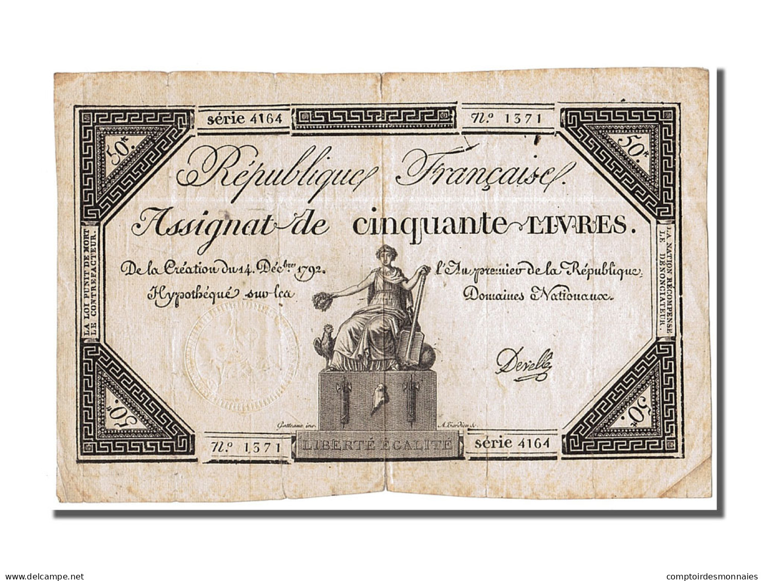 Billet, France, 50 Livres, 1792, Develle, TTB, KM:A72, Lafaurie:164 - Assignats & Mandats Territoriaux